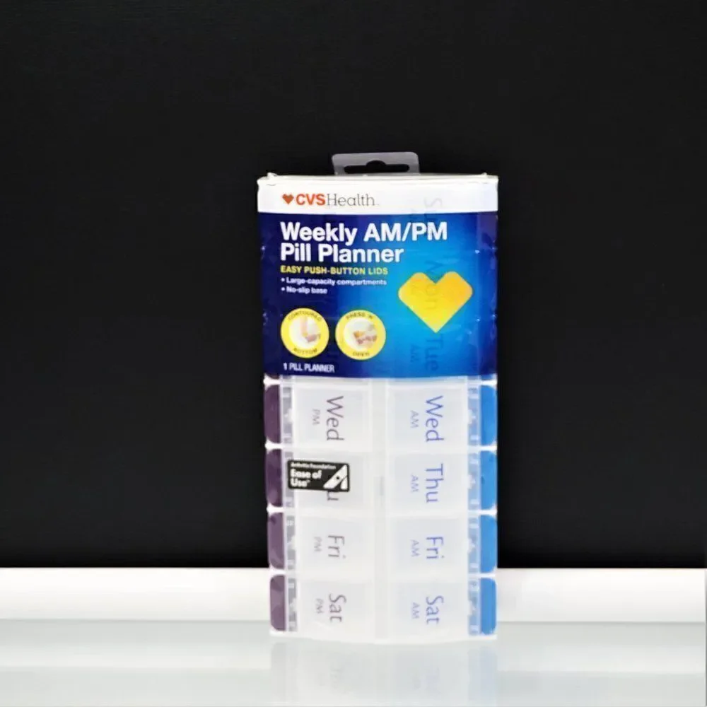 CVS Health Weekly AM PM Pill Planner Easy Push Button Lids NEW SEALED
